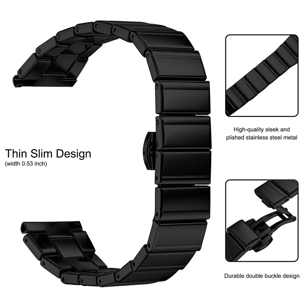For Garmin Forerunner 265S Watch Band 18mm One-bead Stainless Steel Smart Watch Bracelet with Butterfly Buckle - Black - 3