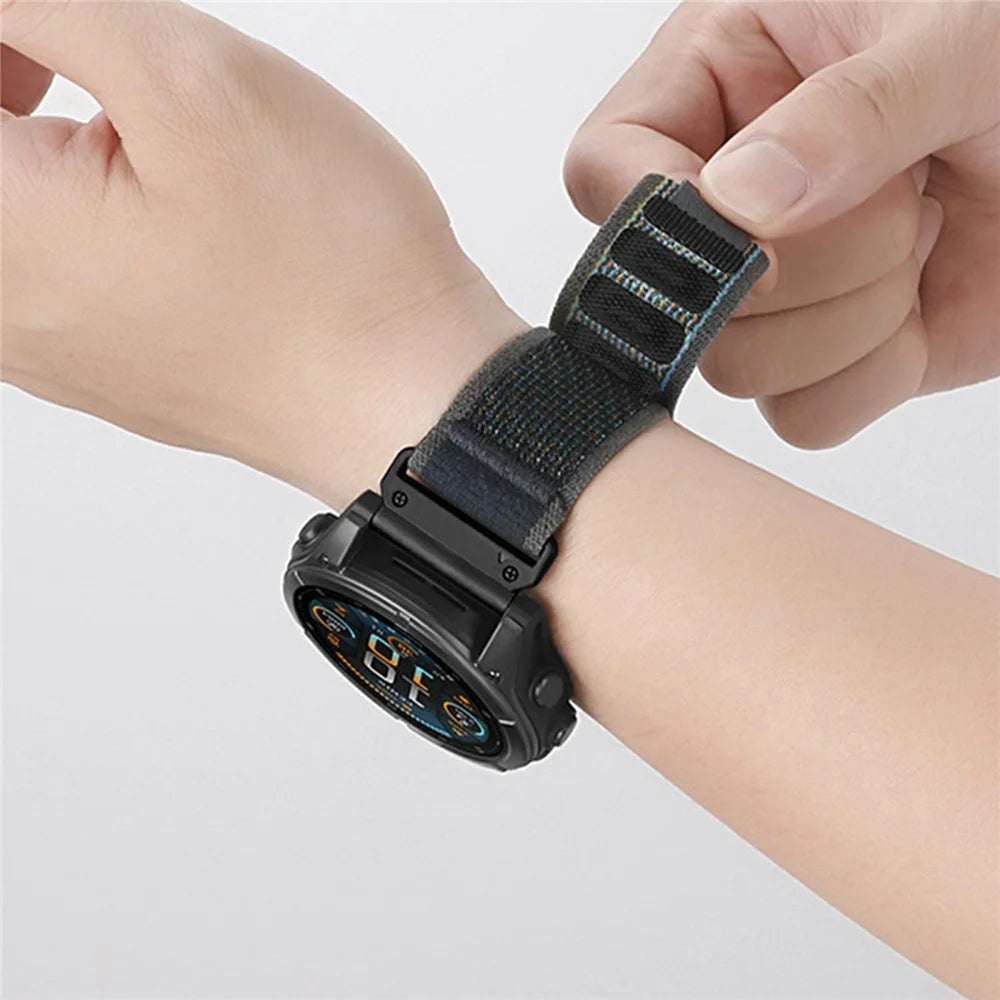 Nylon Watch Band for Garmin Instinct E 40mm / Fenix 8 AMOLED 43mm / Descent MK3 , 20mm Loop Magic Tape Fastener Elastic Strap - Black - 4