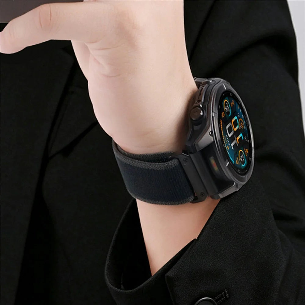 Nylon Watch Band for Garmin Instinct E 40mm / Fenix 8 AMOLED 43mm / Descent MK3 , 20mm Loop Magic Tape Fastener Elastic Strap - Black - 5