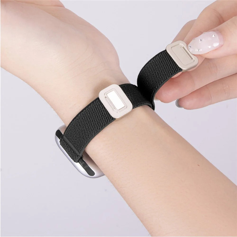 Woven Nylon Band for Apple Watch Ultra 3 2 1 49mm  /  Series 11 10 46mm  /  9 8 7 45mm  /  SE3 SE2 SE 6 5 4 44mm  /  3 2 1 42mm Magnetic Slim Elastic Strap - Olive Green - 4