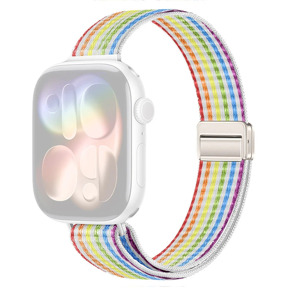 Strap for Apple Watch Series 11 10 42mm  /  9 8 7 41mm  /  SE3 SE2 SE 6 5 4 40mm  /  3 2 1 38mm Woven Nylon Loop Band with Double Magnetic Clasp - Rainbow - 1