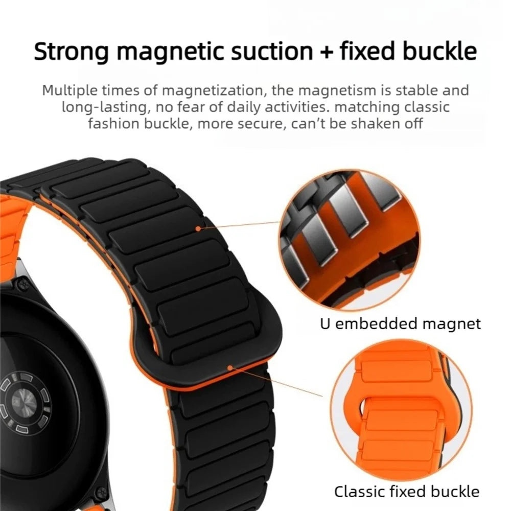 20mm Silicone Strap for Samsung Galaxy Watch7 44mm / 40mm / Watch6 Classic 43mm / 47mm Two-Tone Magnetic Quick Release Replacement Band - Antique White+Mist Blue - 3