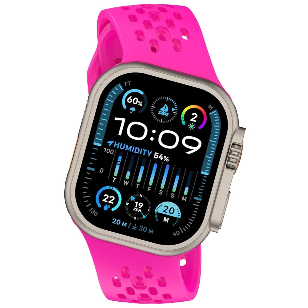 Silicone Watch Band for Apple Watch Series 11 10 42mm  /  9 8 7 41mm  /  SE3 SE2 SE 6 5 4 40mm  /  3 2 1 38mm Slant Cut Breathable Mesh Strap - Hot Pink - 4