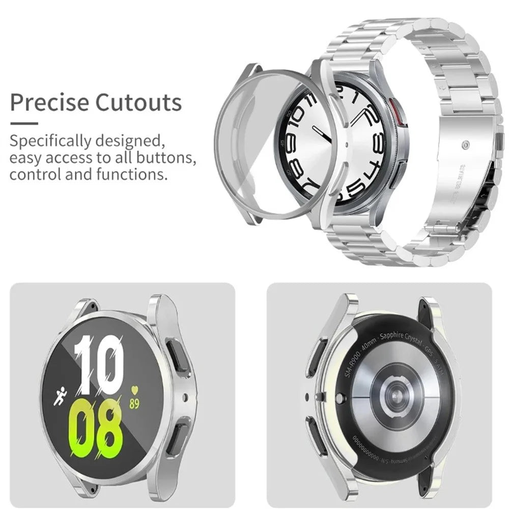 For Samsung Galaxy Watch6 44mm 3-Bead Stainless Steel Strap with TPU Full Cover Watch Case and Removal Tool - Rose Gold - 2