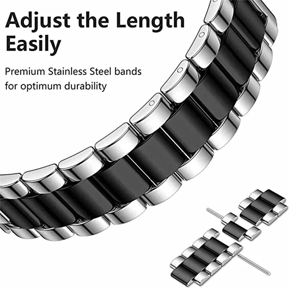 For Samsung Galaxy Watch 5 4 40mm 3-Bead Stainless Steel Band + Full Cover PC Watch Case with Removal Tool - Silver - 3