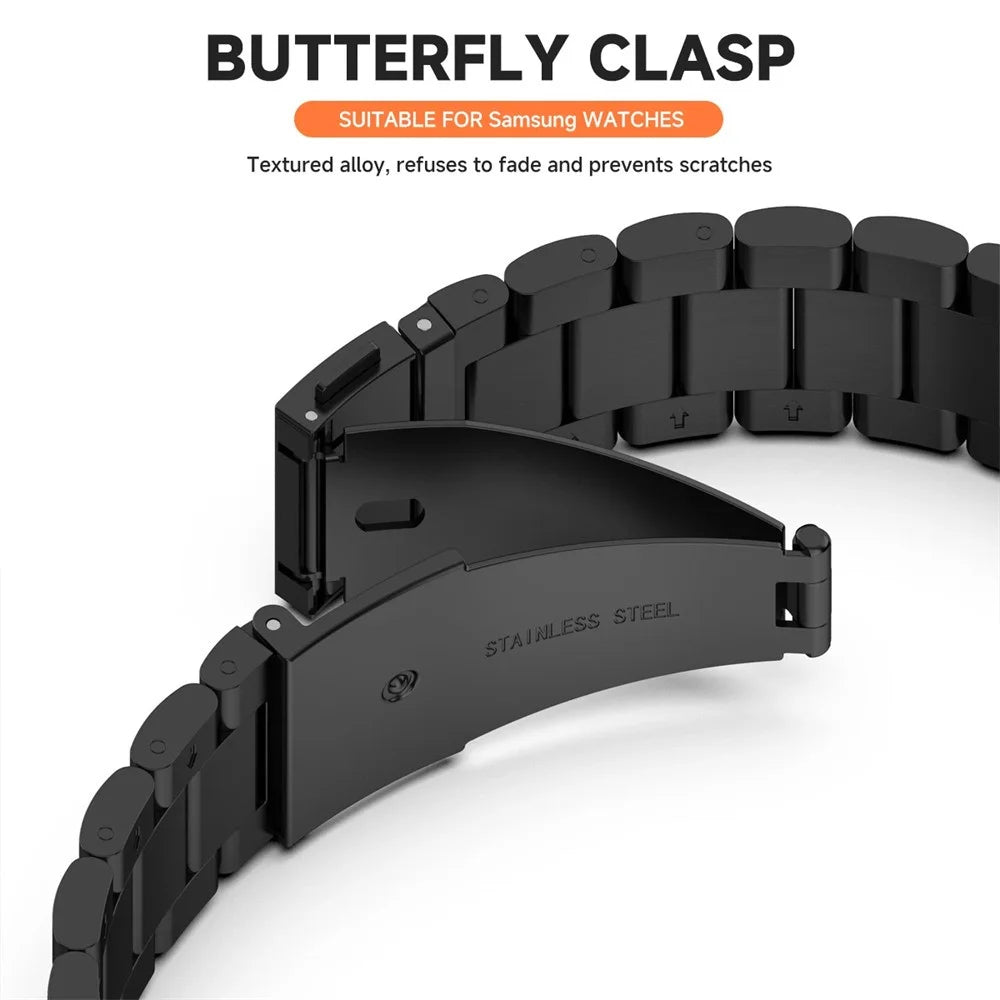 For Samsung Galaxy Watch 5 4 44mm 3-Bead Stainless Steel Strap with TPU Full Cover Watch Case and Removal Tool - Black - 6