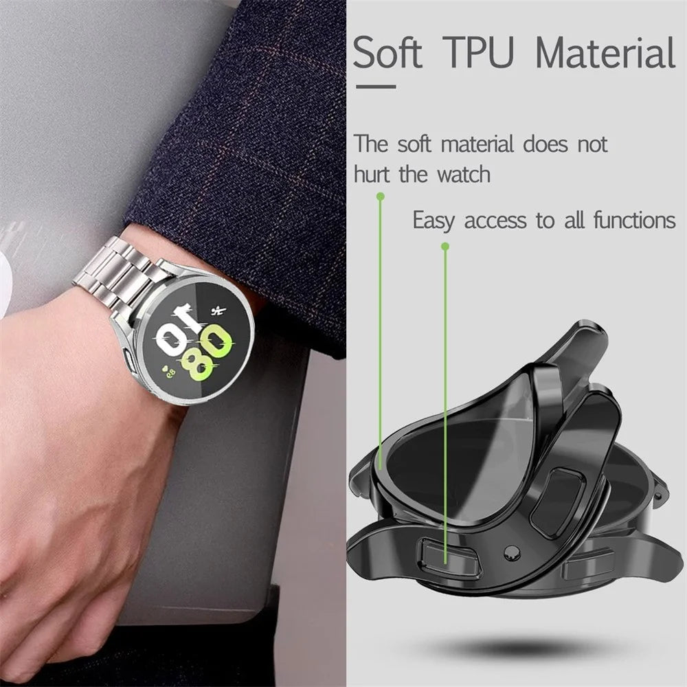 For Samsung Galaxy Watch 5 4 44mm 3-Bead Stainless Steel Strap with TPU Full Cover Watch Case and Removal Tool - Black - 7
