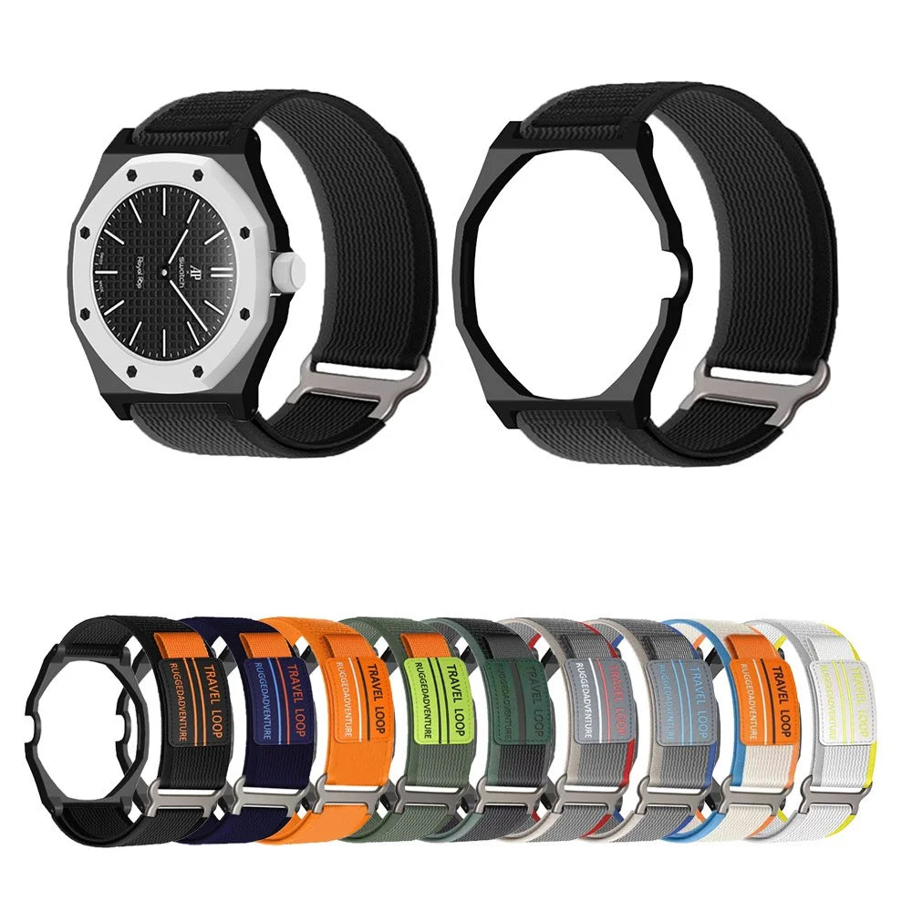 For Swatch Royal Pop Nylon Strap with Watch Case Adjustable Replacement Wristband - Orange Beige - 2