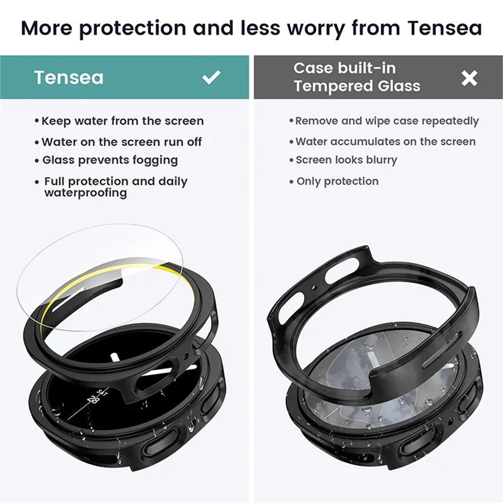 For Samsung Galaxy Watch9 44mm / Watch8 44mm Stainless Steel Milanese Band + PC Watch Case with Tempered Glass Screen Protector - Black - 3