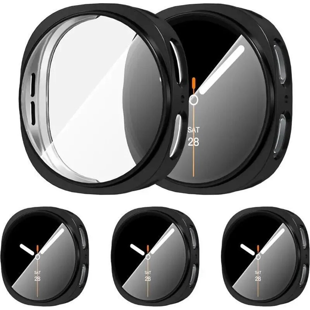 For Samsung Galaxy Watch9 44mm / Watch8 44mm 3-Bead Stainless Steel Strap with TPU Full Cover Watch Case - Black - 3