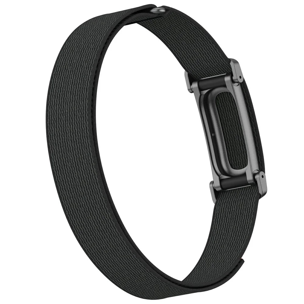 For Google Fitbit Air Nylon Arm Band Magic Tape Reflective Strap with Zinc Alloy Case - Midnight Black - 4