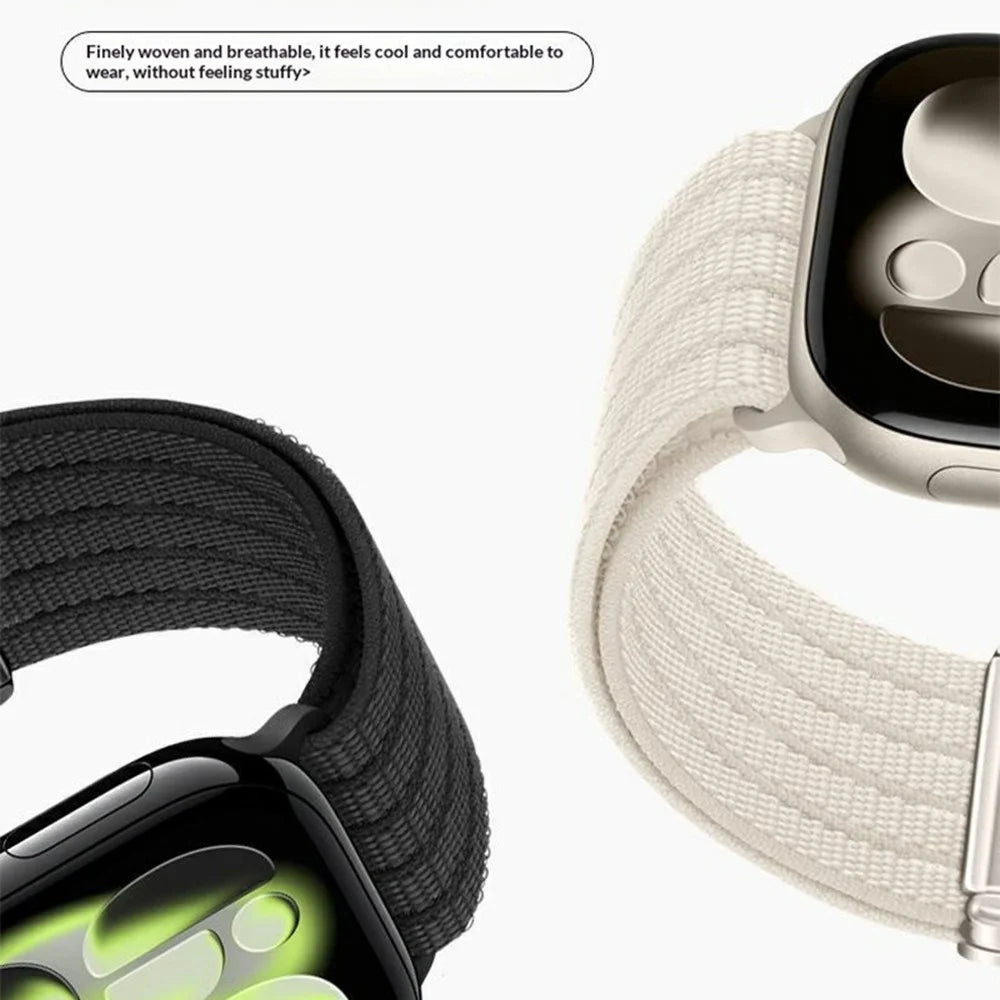 Nylon Watch Strap for Apple Watch Ultra 3 2 1 49mm / Series 11 10 46mm / 9 8 7 45mm / SE3 SE2 SE 6 5 4 44mm / 3 2 1 42mm Magnetic Clasp Five Ring Band - Black - 5