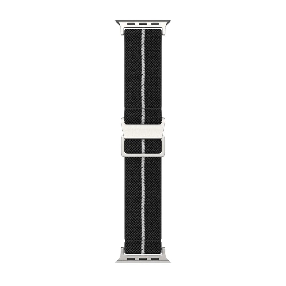 Nylon Watch Strap for Apple Watch Ultra 3 2 1 49mm / Series 11 10 46mm / 9 8 7 45mm / SE3 SE2 SE 6 5 4 44mm / 3 2 1 42mm Interlocking Buckle Striped Band - Black / White - 3