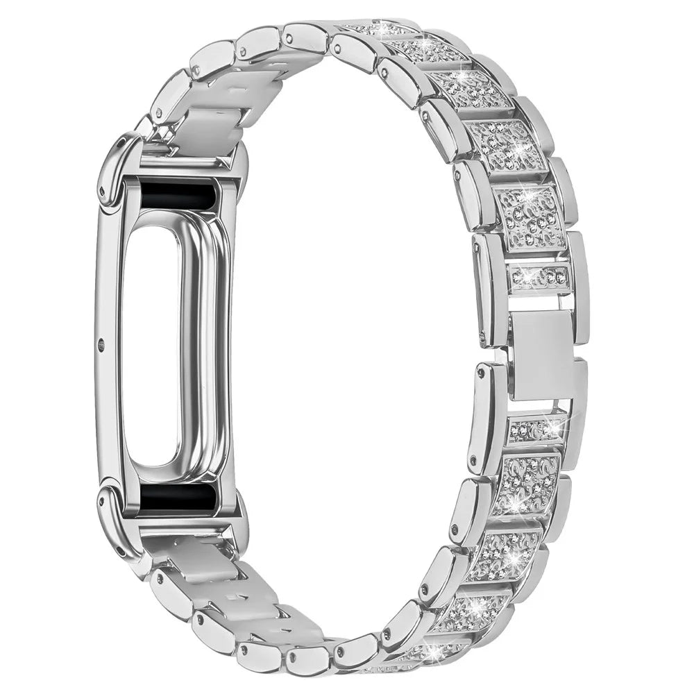 For Google Fitbit Air Watch Band Three-Bead Rhinestone Decor Stainless Steel Strap - Silver - 2
