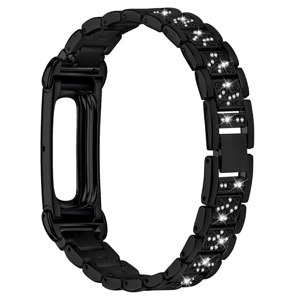 For Google Fitbit Air Watch Band Three-Bead Rhinestone Decor Electroplating Stainless Steel Strap - Black - 2