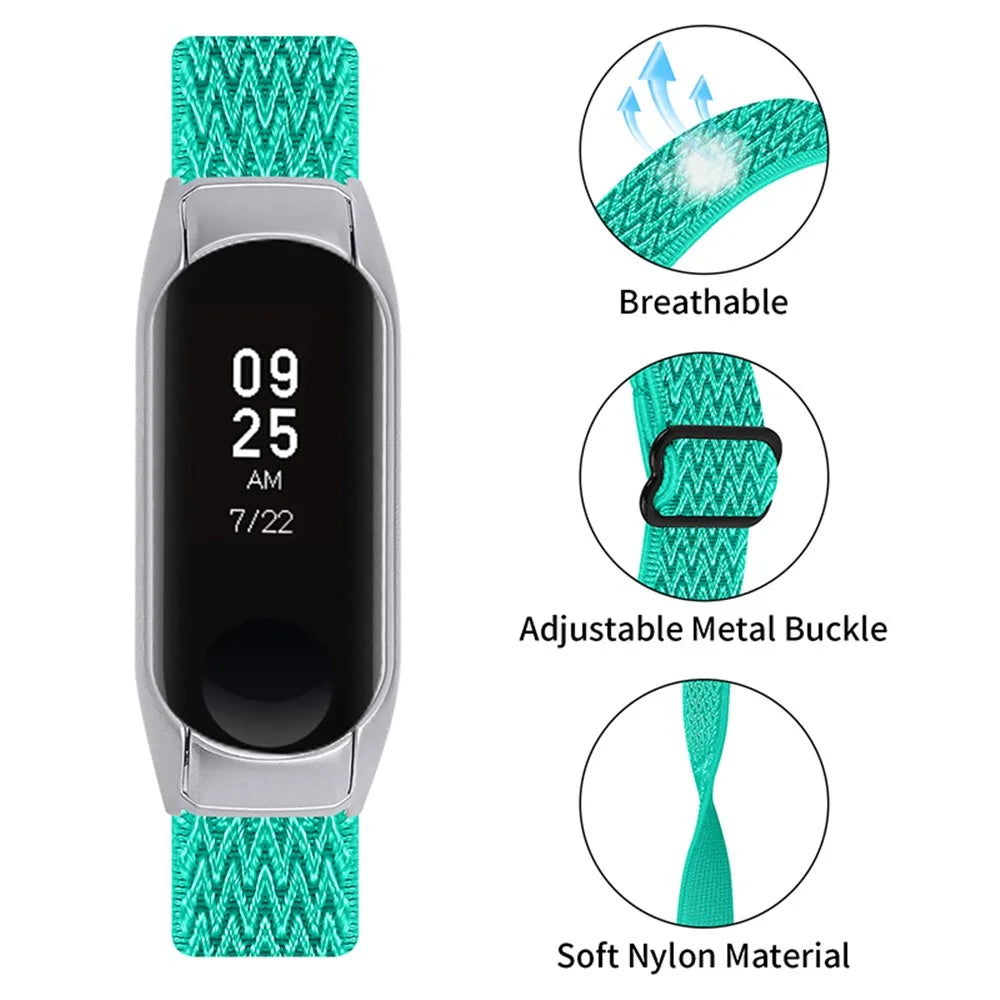 Braided Nylon Strap Watch Band Adjustable Elastic Solo Sports Loop Bracelet for Xiaomi Mi Band 4 / 3 - Mint Green - 4