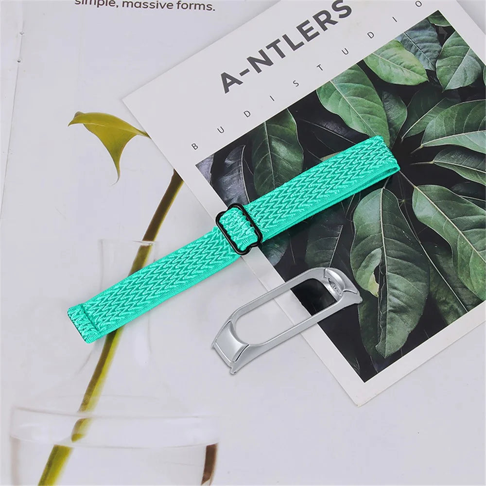 Braided Nylon Strap Watch Band Adjustable Elastic Solo Sports Loop Bracelet for Xiaomi Mi Band 4 / 3 - Mint Green - 5