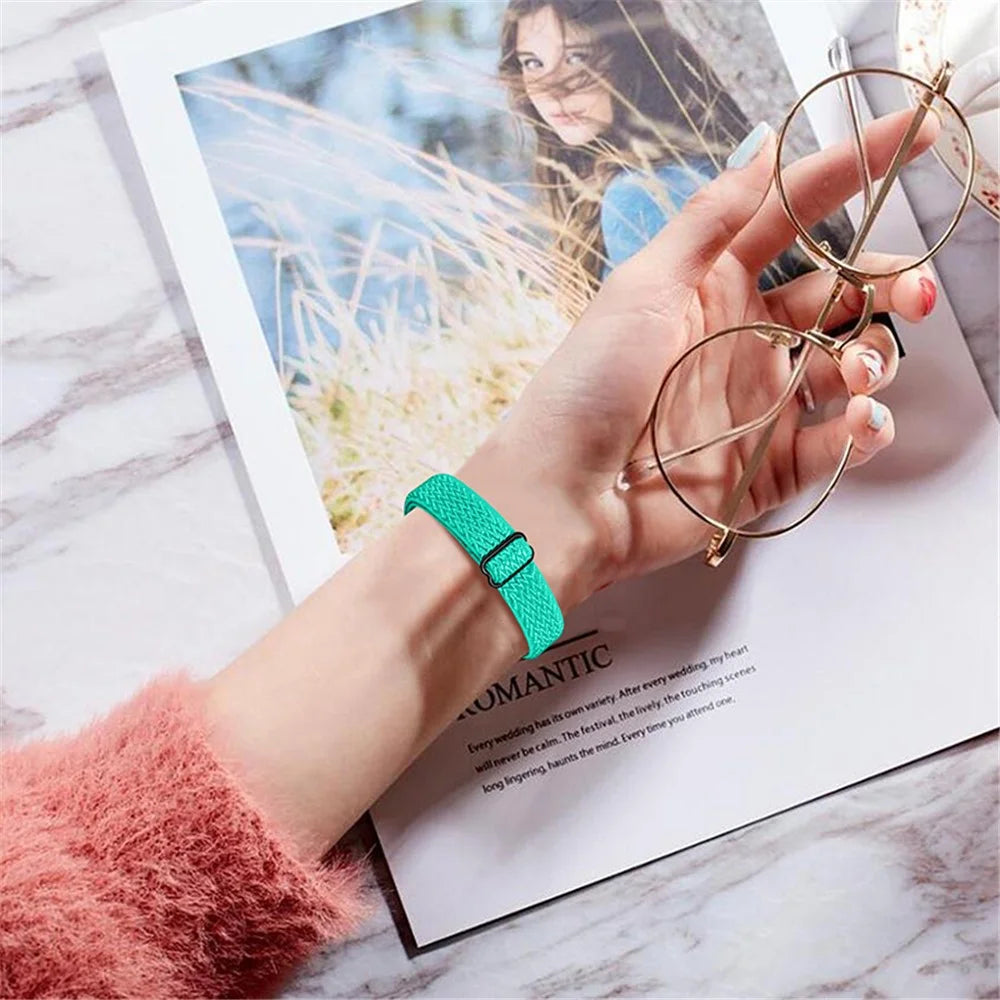 Braided Nylon Strap Watch Band Adjustable Elastic Solo Sports Loop Bracelet for Xiaomi Mi Band 4 / 3 - Mint Green - 7