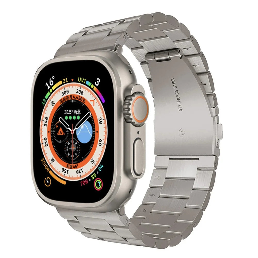 Three Beads Stainless Steel Watch Band Strap Replacement for Apple Watch Ultra 3 2 1 49mm / Series 11 10 46mm / 9 8 7 45mm / SE3 SE2 SE 6 5 4 44mm / 3 2 1 42mm - Titanium - 2