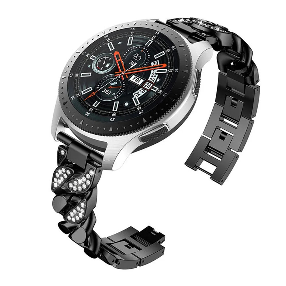 22mm Replacement Single Row Stainless Steel Watch Band Strap with Diamond for Garmin Vivoactive 4/Venu 2 - Black - 4