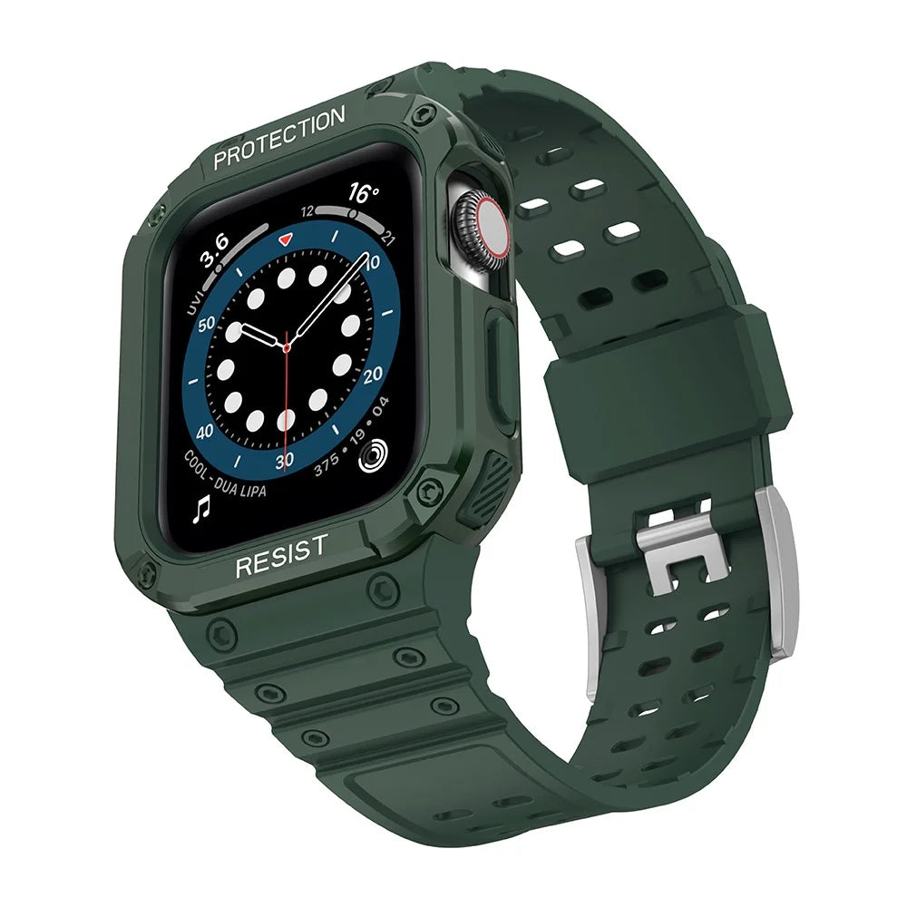 Electroplating One-Piece Soft TPU Smart Watch Replacement Strap for Apple Watch Series 11 10 42mm / 9 8 7 41mm / SE3 SE2 SE 6 5 4 40mm / 3 2 1 38mm - Midnight Green / Green - 1