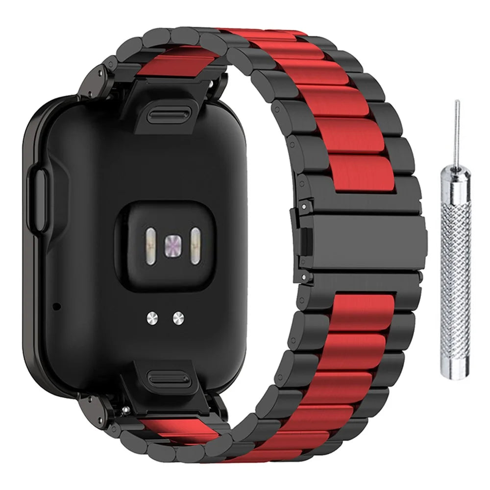 Three Beads 304 Stainless Steel Watch Band Strap with Watch Case Protector for Xiaomi Redmi Watch / Mi Watch Lite - Black/Red/Black - 1
