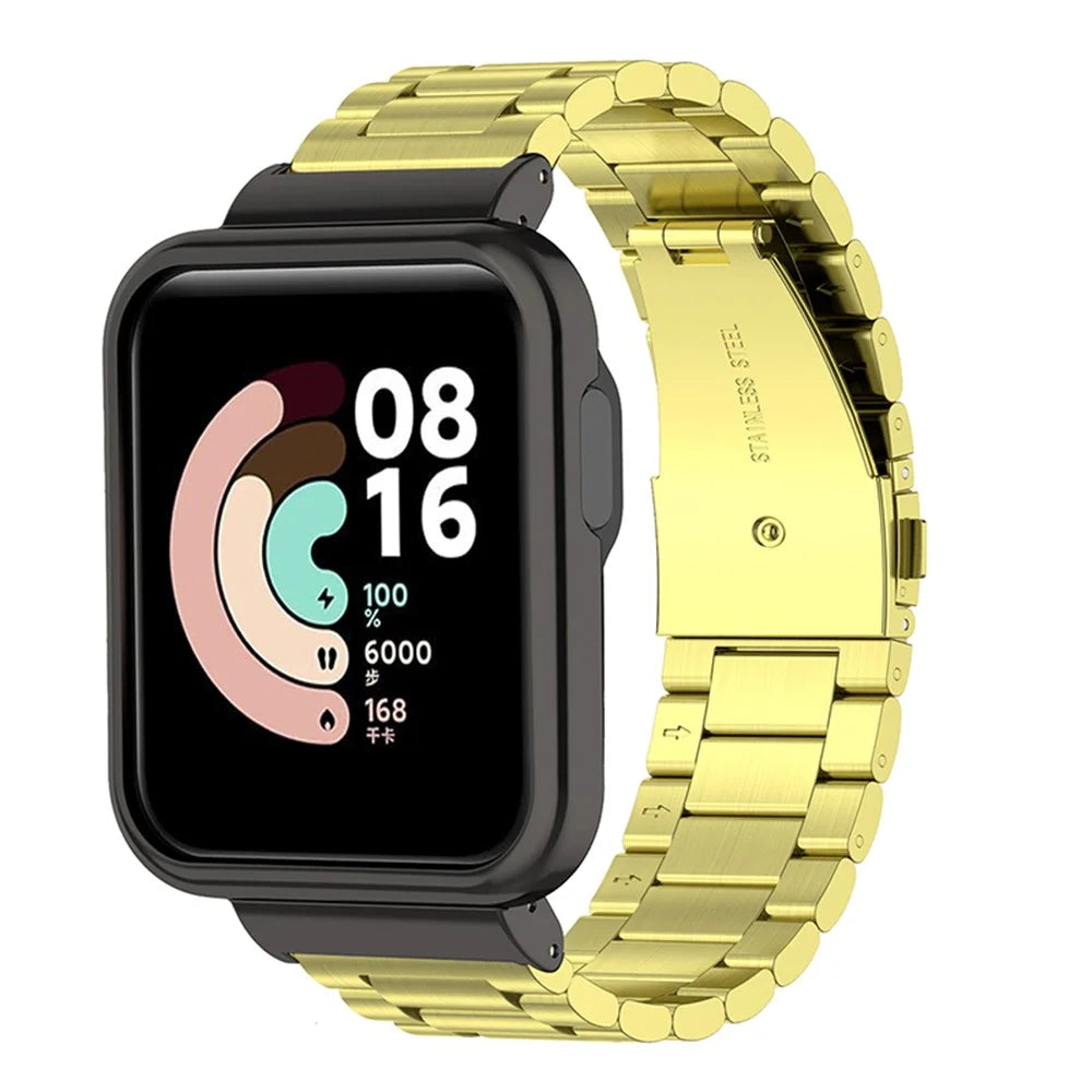 Replacement 304 Stainless Steel Three Beads Watch Strap with Watch Case Protector + Installation Tool for Xiaomi Redmi Watch / Mi Watch Lite - Gold - 2
