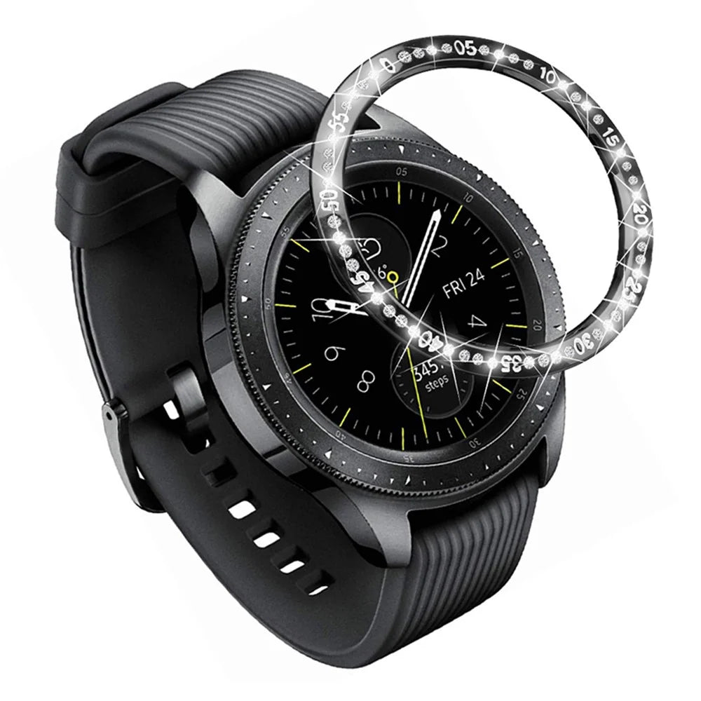 Protective Stainless Steel Replacement Watch Bezel Ring Cover with Shiny Rhinestone Decor for Samsung Galaxy Watch4 Classic 42mm - Black - 1