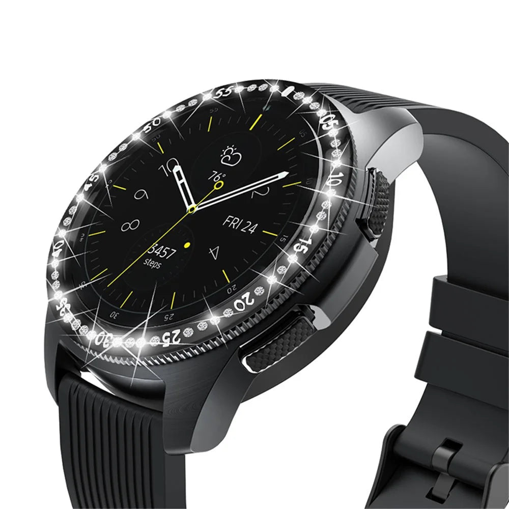 Protective Stainless Steel Replacement Watch Bezel Ring Cover with Shiny Rhinestone Decor for Samsung Galaxy Watch4 Classic 42mm - Black - 2