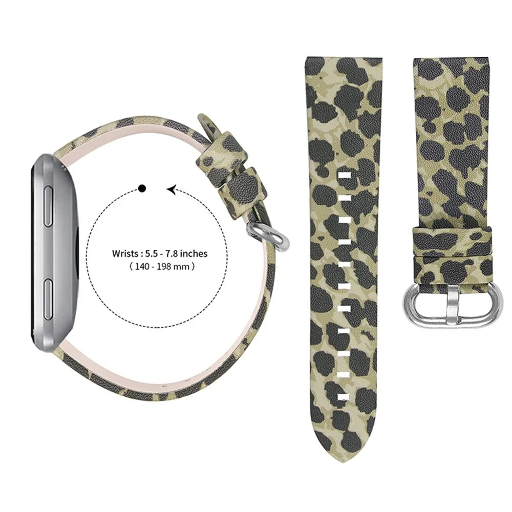 Leopard Texture Genuine Cowhide Leather Watch Band Strap Replacement for Fitbit Versa/Versa 2/Versa Lite/Versa SE - Army Green - 2