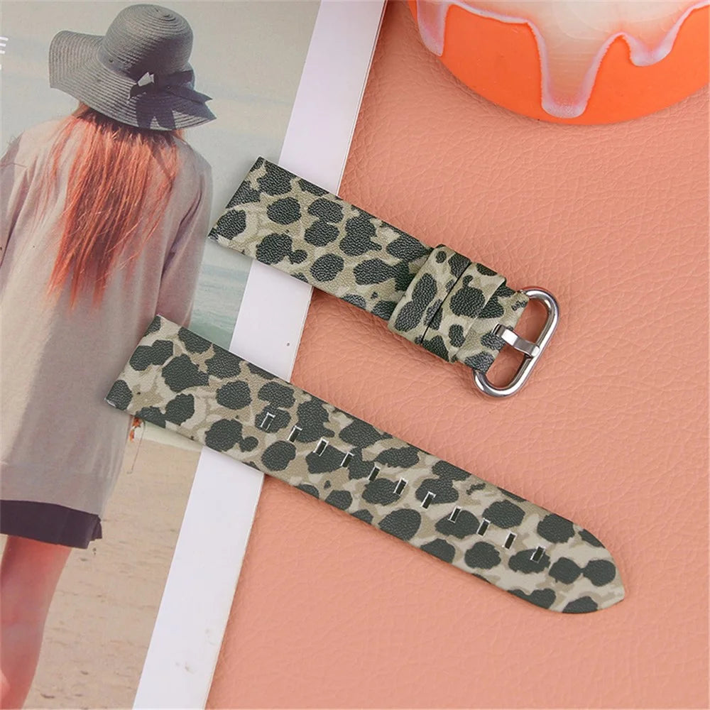 Leopard Texture Genuine Cowhide Leather Watch Band Strap Replacement for Fitbit Versa/Versa 2/Versa Lite/Versa SE - Army Green - 4