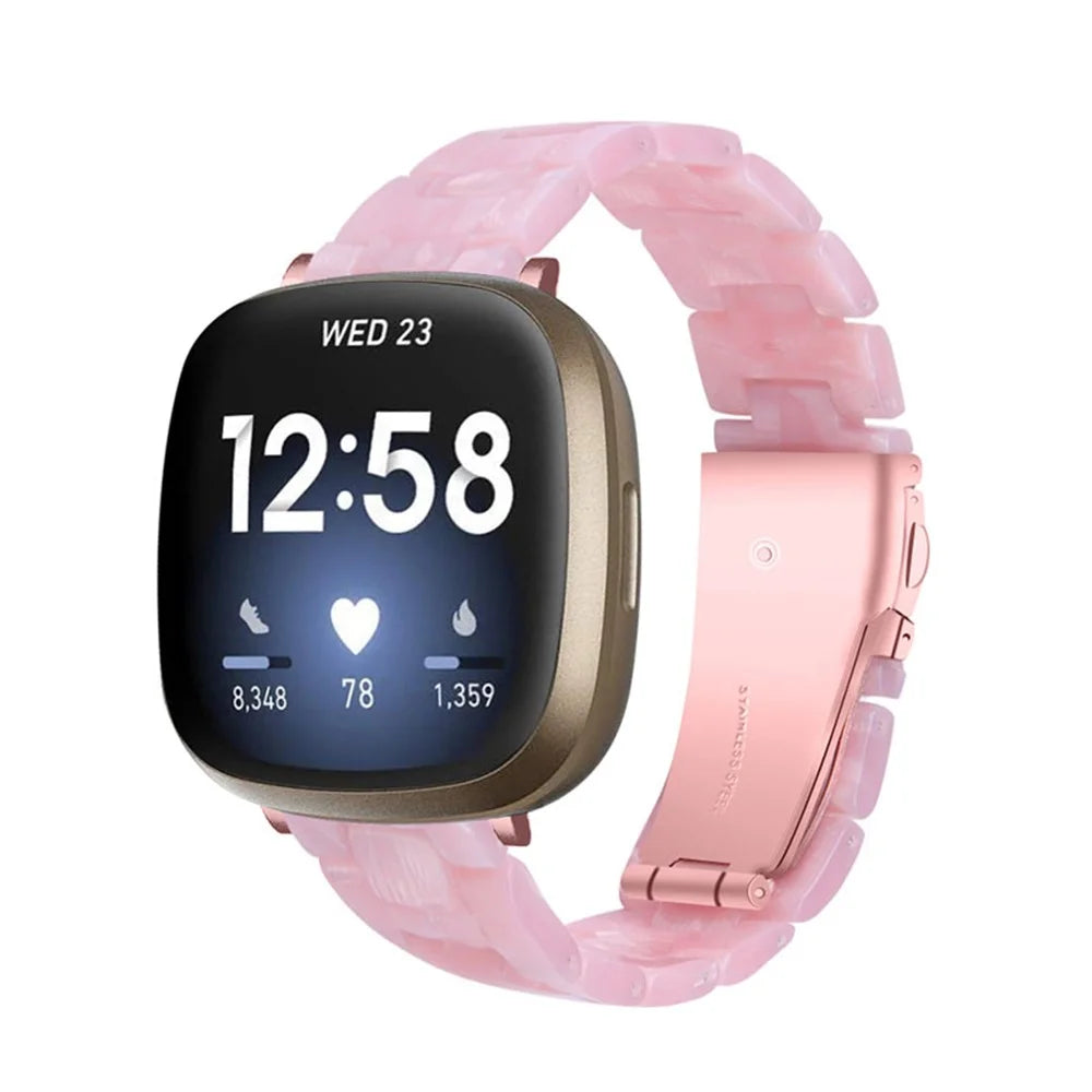 3 Beads Resin Watch Bands Stainless Steel Buckle Replacement Watch Strap for Fitbit Versa 3 / Fitbit Sense - Pearl Light Pink - 2
