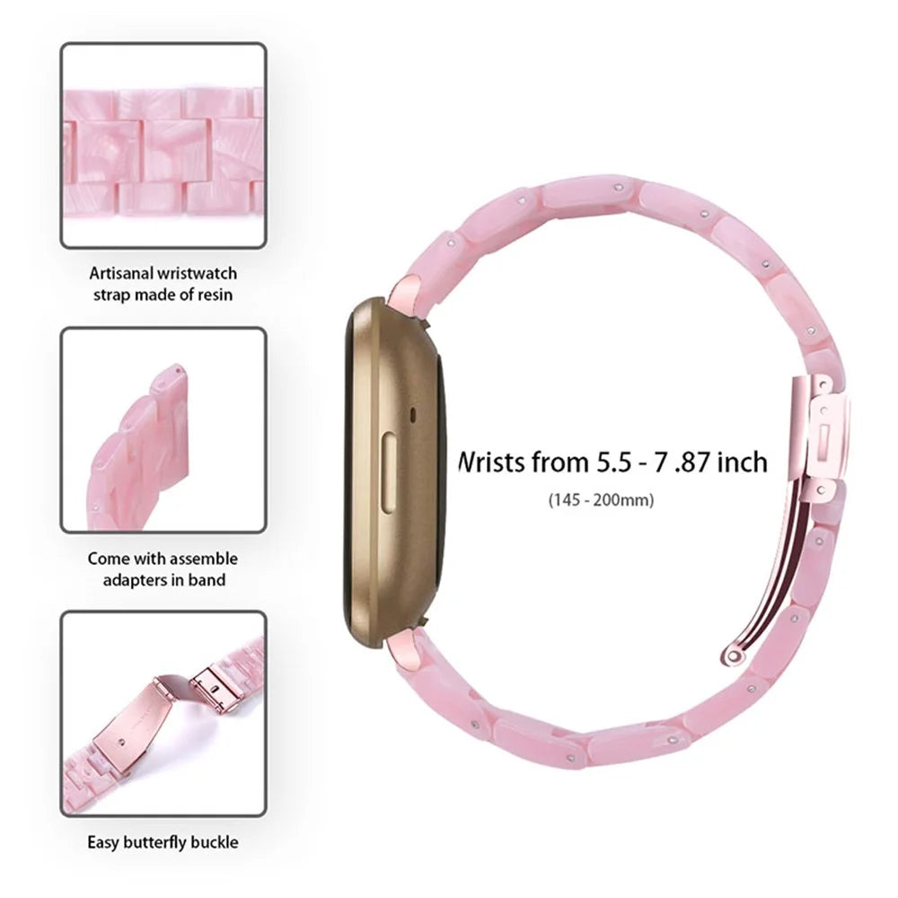 3 Beads Resin Watch Bands Stainless Steel Buckle Replacement Watch Strap for Fitbit Versa 3 / Fitbit Sense - Pearl Light Pink - 4