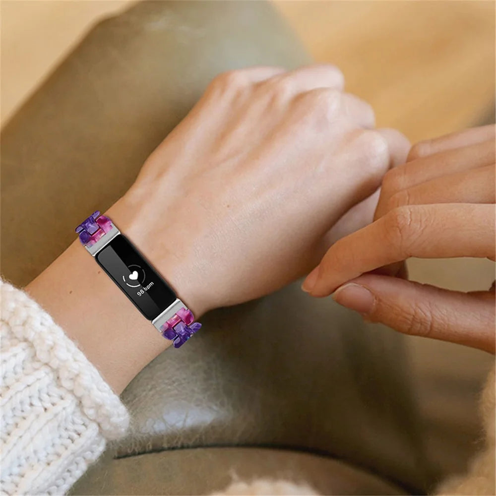 Oval Resin Strap Smart Watch Replacement Sports Bracelet for Fitbit Inspire 1/2/Inspire HR - Purple/Green - 5