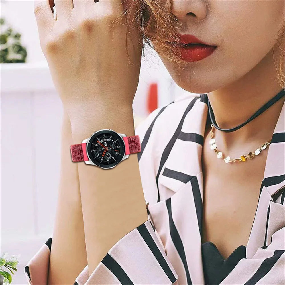 22mm Adjustable Nylon Loop Smart Watch Strap Wristband Replacement for Samsung Galaxy Watch3 45mm/Gear S3 Classic/Galaxy Watch 46mm - Red - 5