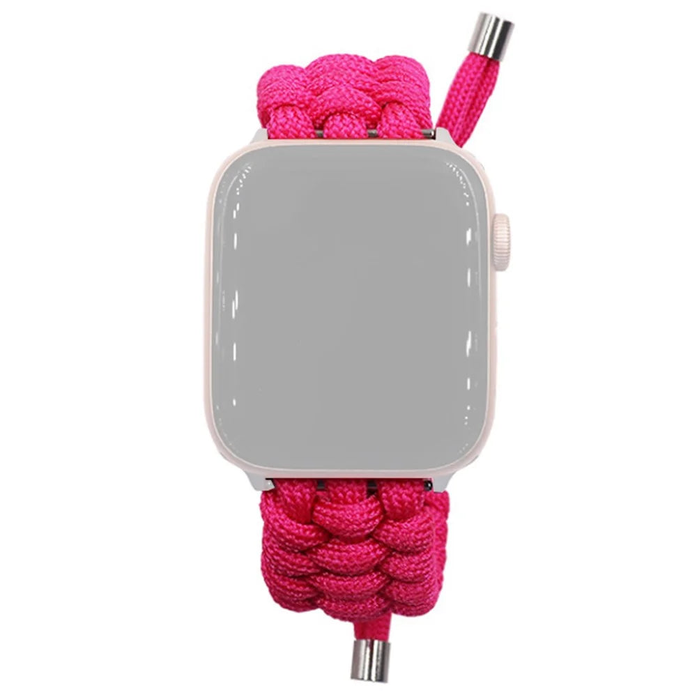 Pulling Adjustable Braided Rope Wrist Strap Replacement Watch Band for Apple Watch Series 11 10 42mm / 9 8 7 41mm / SE3 SE2 SE 6 5 4 40mm / 3 2 1 38mm - Pink - 1