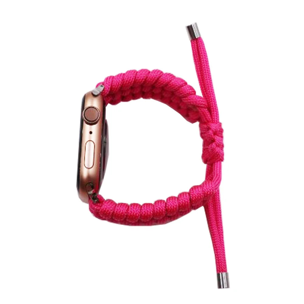 Pulling Adjustable Braided Rope Wrist Strap Replacement Watch Band for Apple Watch Series 11 10 42mm / 9 8 7 41mm / SE3 SE2 SE 6 5 4 40mm / 3 2 1 38mm - Pink - 2