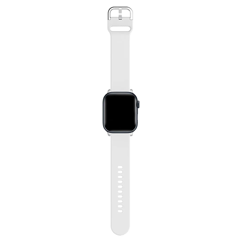 For Apple Watch Series 11 10 42mm / 9 8 7 41mm / SE3 SE2 SE 6 5 4 40mm / 3 2 1 38mm Silicone Smartwatch Band Replacement Wrist Strap with Active Iron Buckle - White - 4