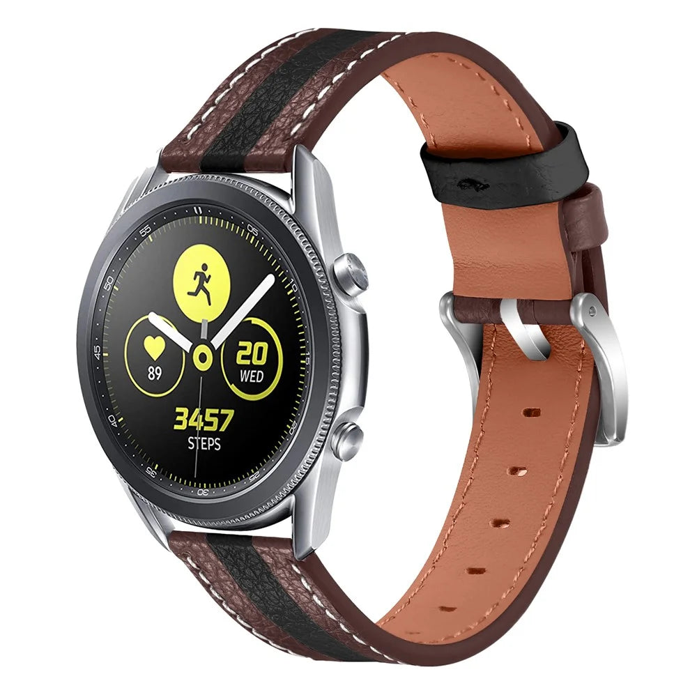 20mm Cowhide Leather Wrist Band for Garmin Venu Stylish Color Splicing Adjustable Replacement Strap - Brown/Black - 4
