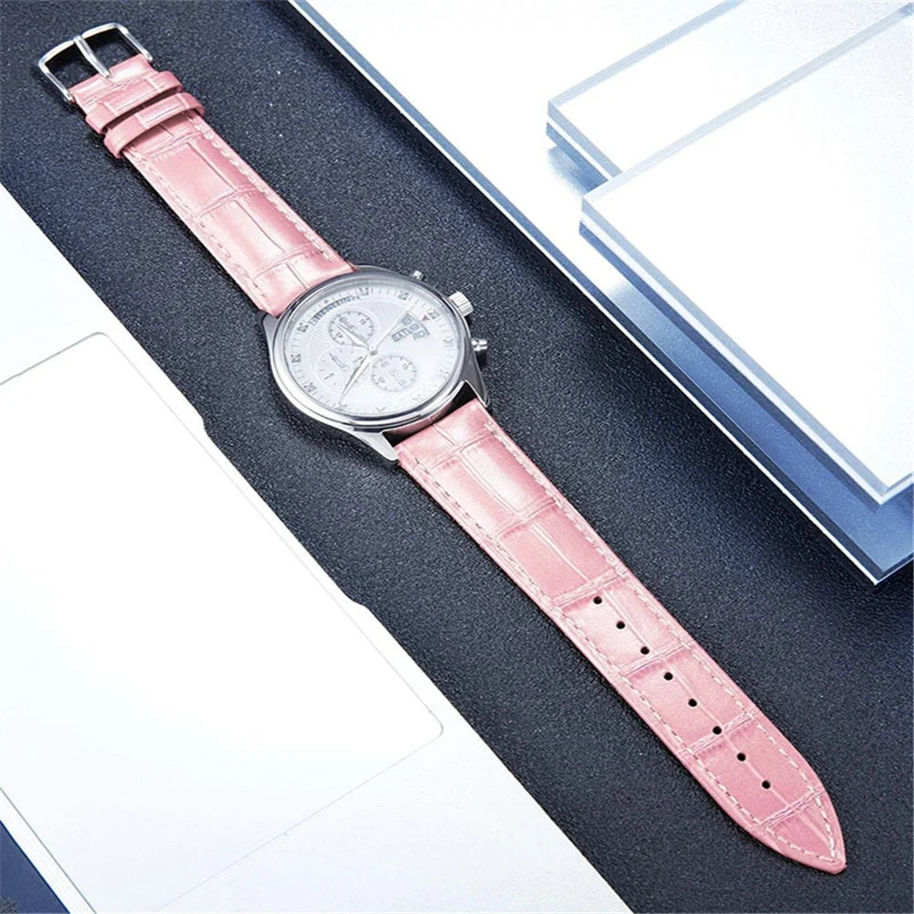 For Fossil Gen 5 Carlyle/Julianna/Garrett/Carlyle HR 22mm Crocodile Texture Cowhide Leather Adjustable Smart Watch Strap Replacement Band - Pink - 2