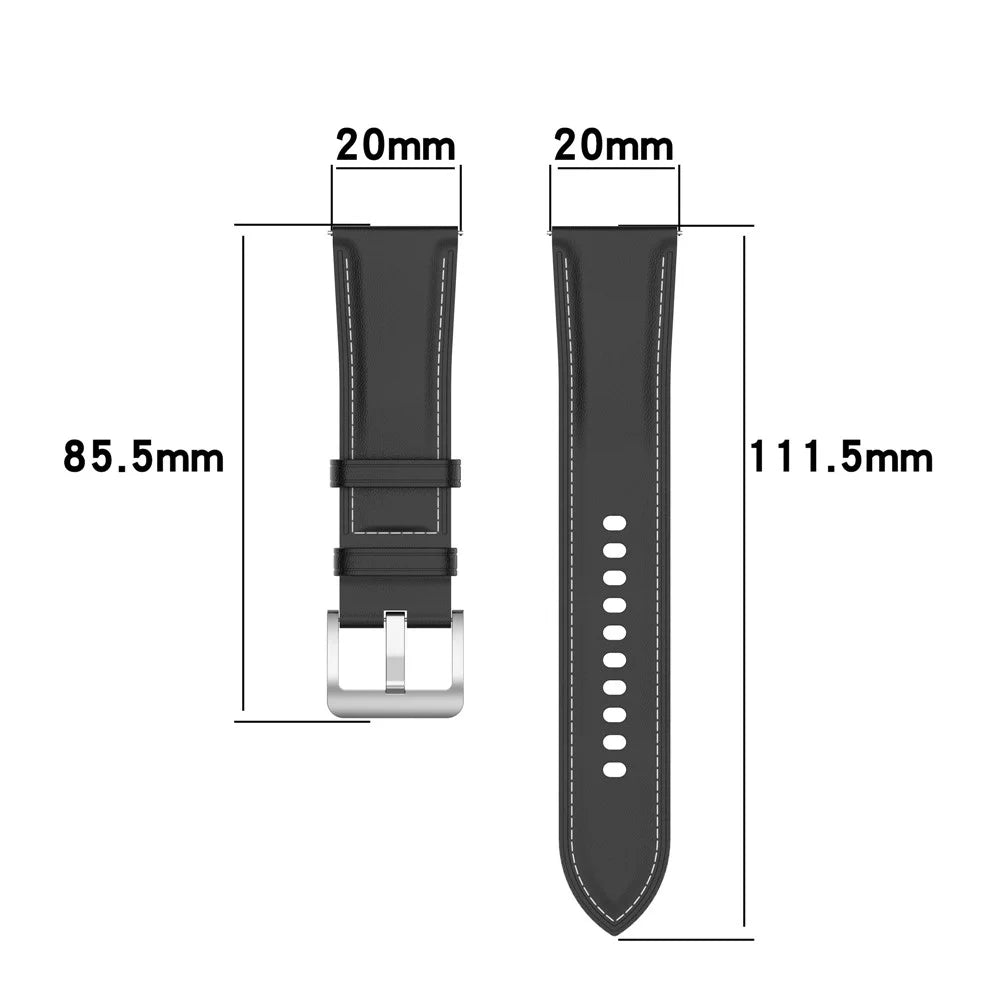 For Samsung Galaxy Watch4 40mm/44mm/Galaxy Watch3 41mm/Galaxy Watch Active2 40mm/44mm/Huawei/Garmin Smart Watch 20mm Genuine Leather Strap Replacement Watchband - Black - 6