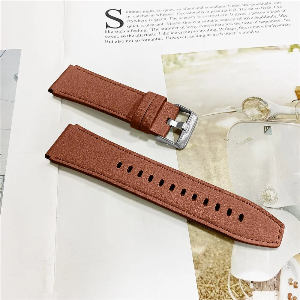 For TicWatch Pro/TicWatch GTX Durable Buckle Design Watch Band Cowhide Genuine Leather Double-sided Textured Wrist Strap - Coffee - 3