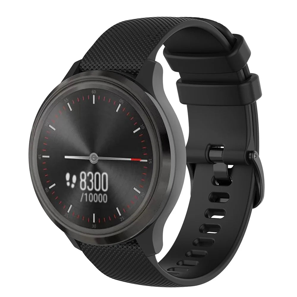For Garmin Vivomove Sport/Venu 2 Plus 20mm Silicone Smart Watch Strap Grid Texture Adjustable Wristband - Black - 2