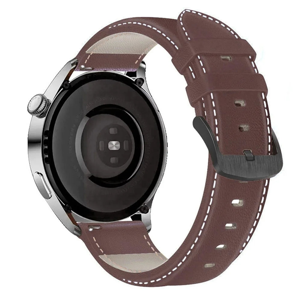 For HUAWEI Watch GT3/Samsung Galaxy Watch 46mm Leather Watch Band 22mm Universal Watch Strap with Buckle - Dark Brown - 1
