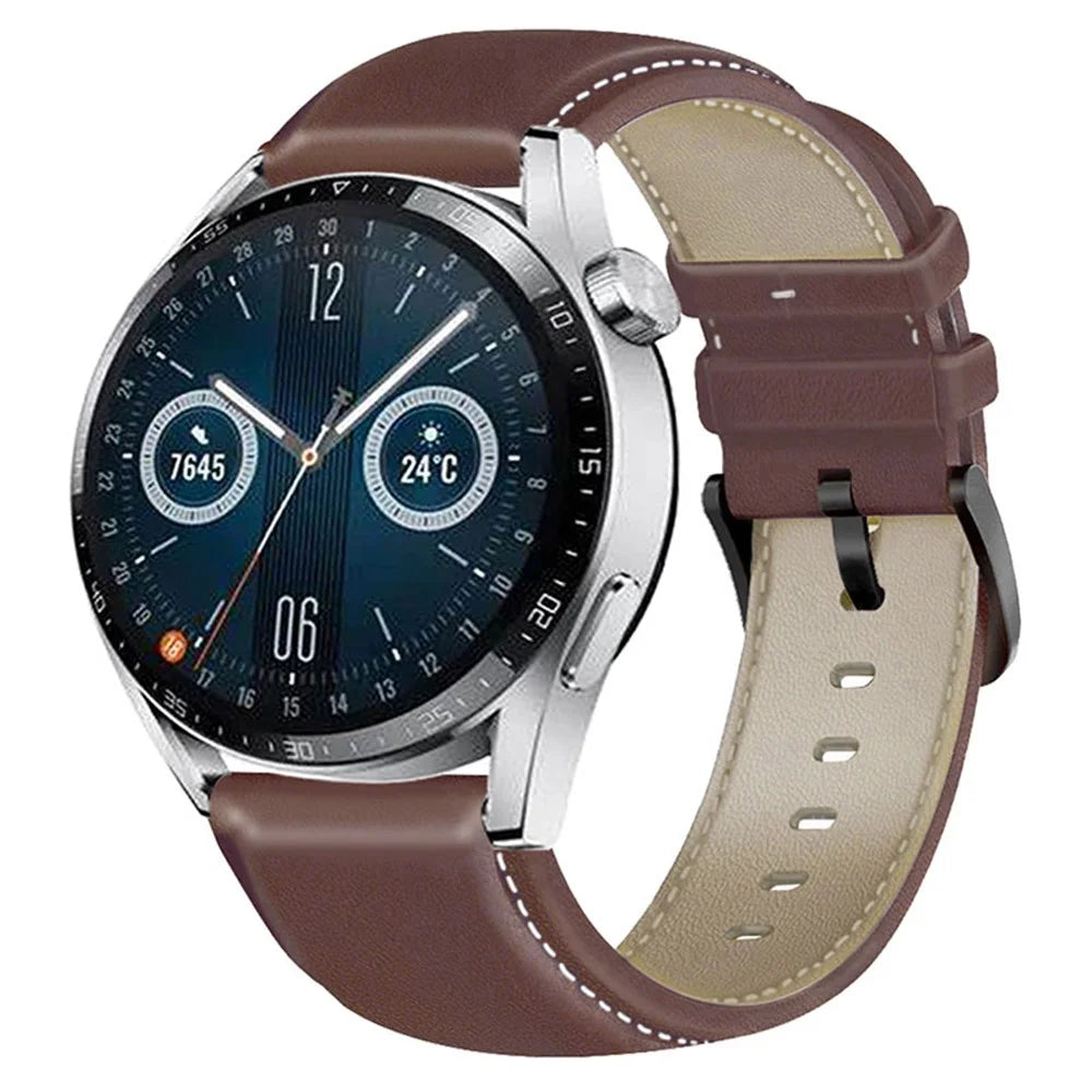 For HUAWEI Watch GT3/Samsung Galaxy Watch 46mm Leather Watch Band 22mm Universal Watch Strap with Buckle - Dark Brown - 2