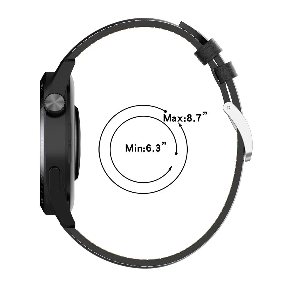 For Huawei Watch GT/Samsung Gear S3/Galaxy Watch 46mm Smart Watch Band 22mm Universal Stitching Line First Layer Cowhide Solid Color Strap - Black - 7