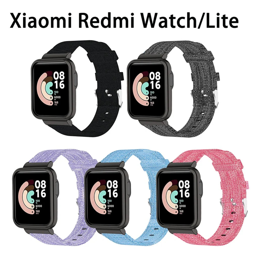 For Xiaomi Redmi Watch/Mi Watch Lite Nylon Canvas Smart Watch Band Adjustable Replacement Strap - Black - 4