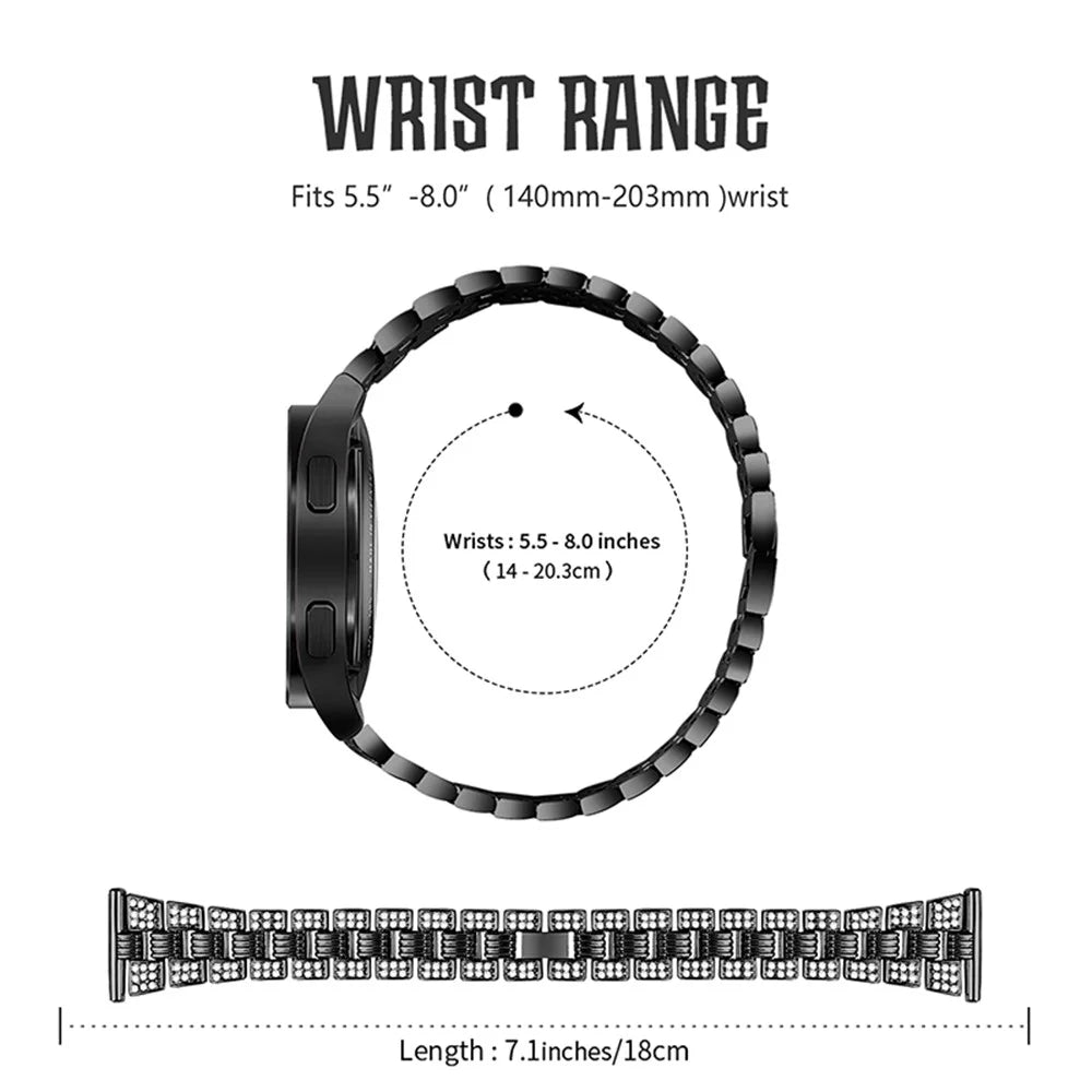 For Samsung Galaxy Watch4 Classic 42mm/46mm/Watch4 Active 40mm 44mm Zinc Alloy Watch Band Quick Release Watchband 20mm Replacement Strap with Rhinestone Decorated - Black - 5