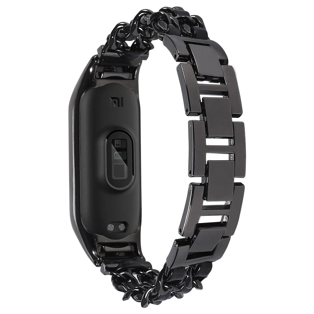For Xiaomi Mi Band 5/Mi Band 6 Stainless Steel Chain Splicing Watchband Watch Strap -  Black - 3