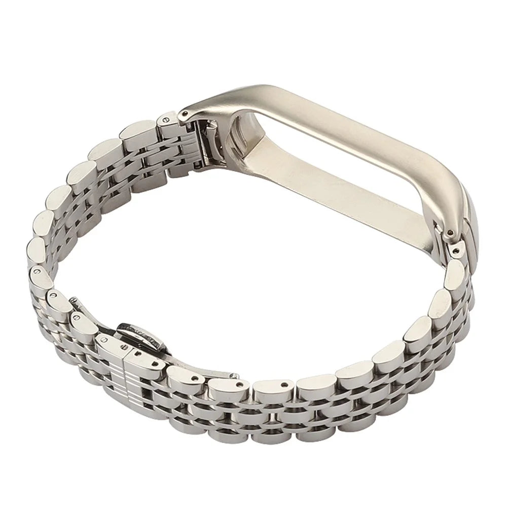 For Xiaomi Mi Band 5/6 Metal Watch Band Stainless Steel Smart Watch Strap with Buckle Clamp - Sliver - 2